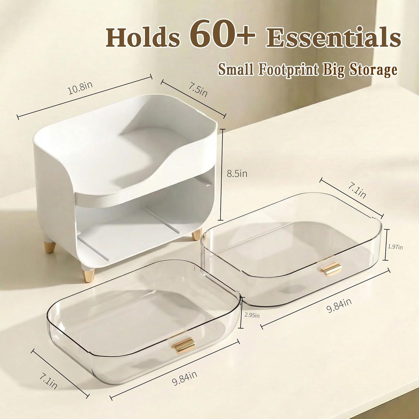 Makeup Organizer - Extra Large Skincare Storage with Smooth Drawers | Crystal Clear Vanity Display Case for Beauty Products