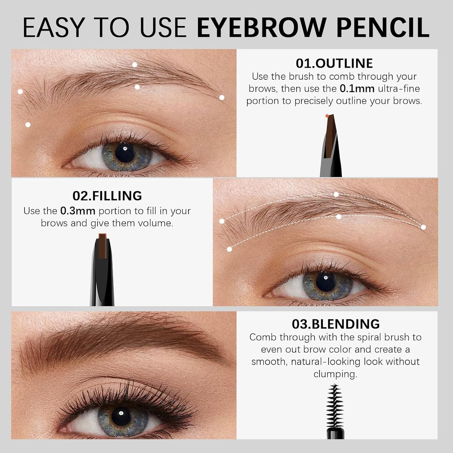 Browcharm Microblading Eyebrow Pencil - 0.1mm Ultra-Fine Waterproof Definer | 01 Black