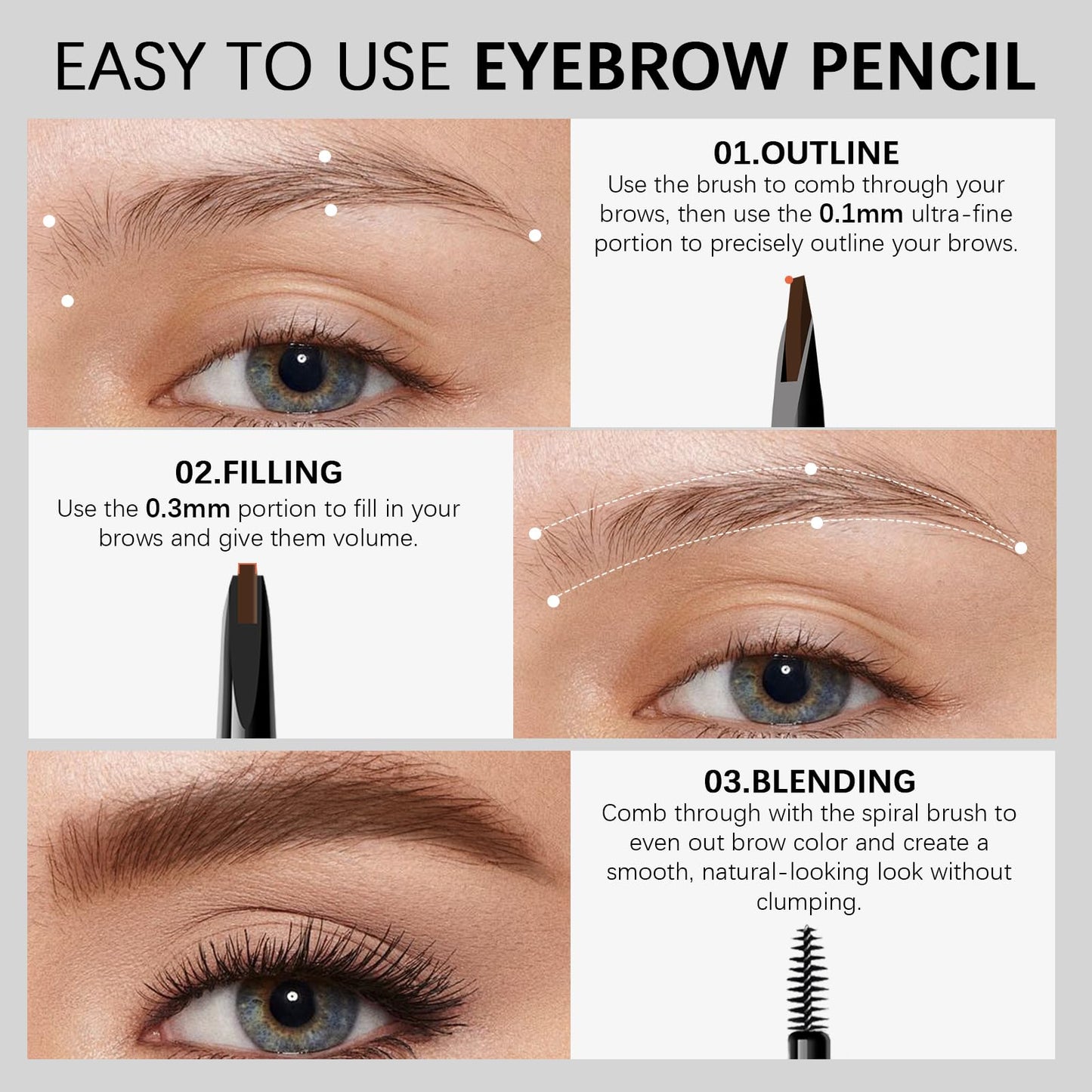 MAVENI Browcharm Microblading Eyebrow Pencil for Women,0.1mm Ultra-Fine Mechanical Pencil,Makeup Brow Definer Waterproof,Draws Tiny Brow Hairs and Fills in Sparse Areas and Gaps (03 Light Brown)
