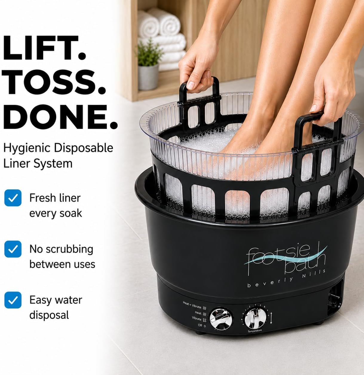 Beverly Hills Footsie Bath™ Professional Pedicure Foot Spa - Ultra-Sonic Vibration, Variable Temperature, 30-Min Timer | 5 Liners Included