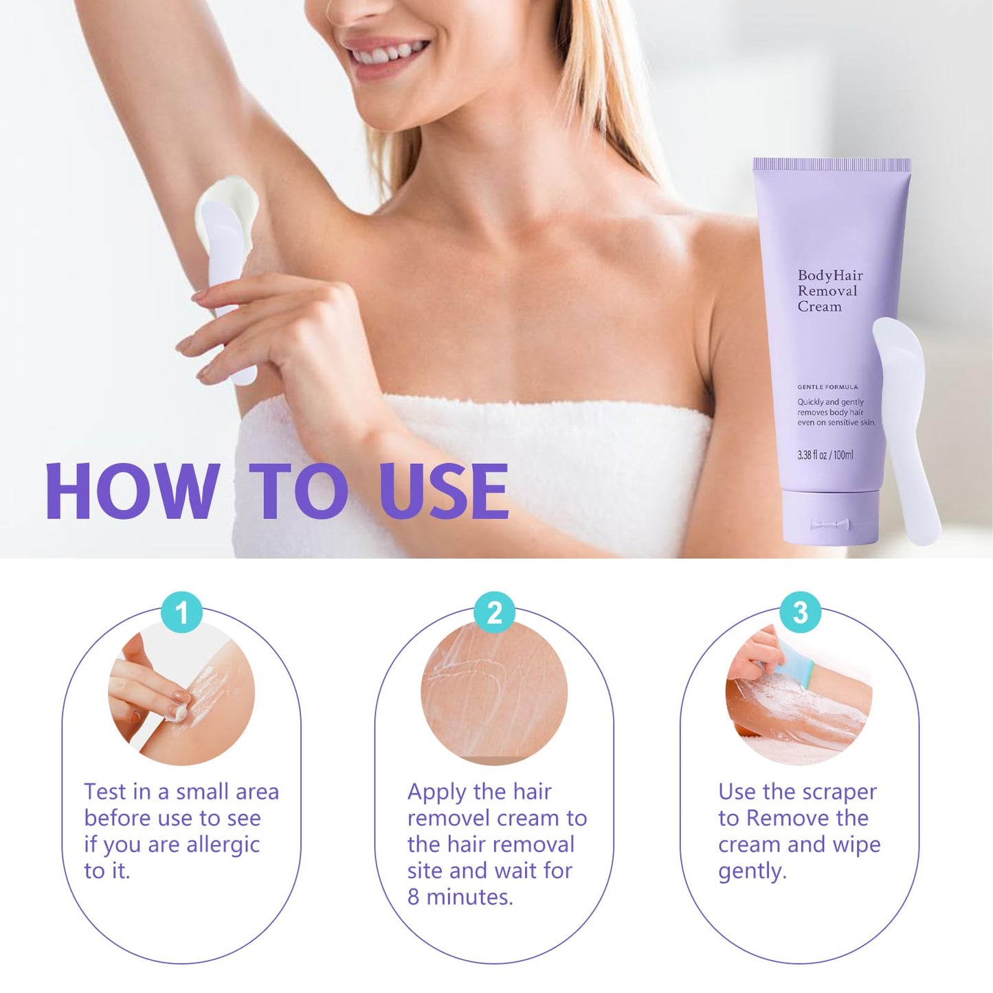 Gentle Hair Removal Cream,Body Hair Removal Cream, Gentle Safe for Sensitive Skin,Hair Removal and Skincare 2-in-1,Durable and Smooth for Men and Women