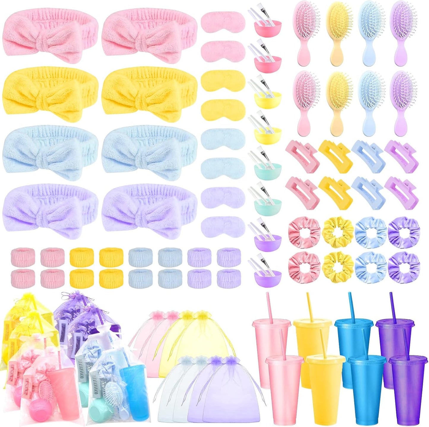 Spa Party Favors - 112 Pcs Face Mask Mixing Bowl Set, Glitter Cups, Headbands & More | Perfect for Birthday Sleepovers