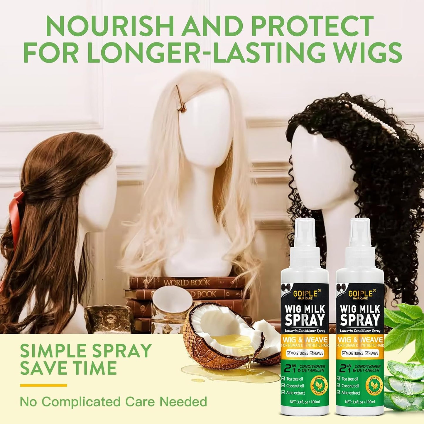 Wig Milk Spray - 2PCS Leave-In Conditioner & Detangler for Synthetic Hair | Hydrates & Replenishes Wigs
