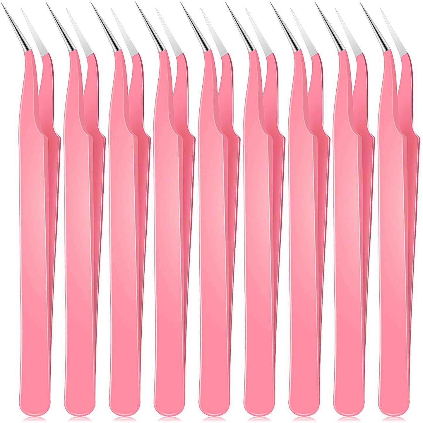 Honoson 9 Pieces Curved Pointed Craft Tweezers Stainless Steel Precision Tweezer with Protective Cover for Rhinestones Dried Flowers Craft Stickers Eyelash Extension Jewelry Making(Pink)