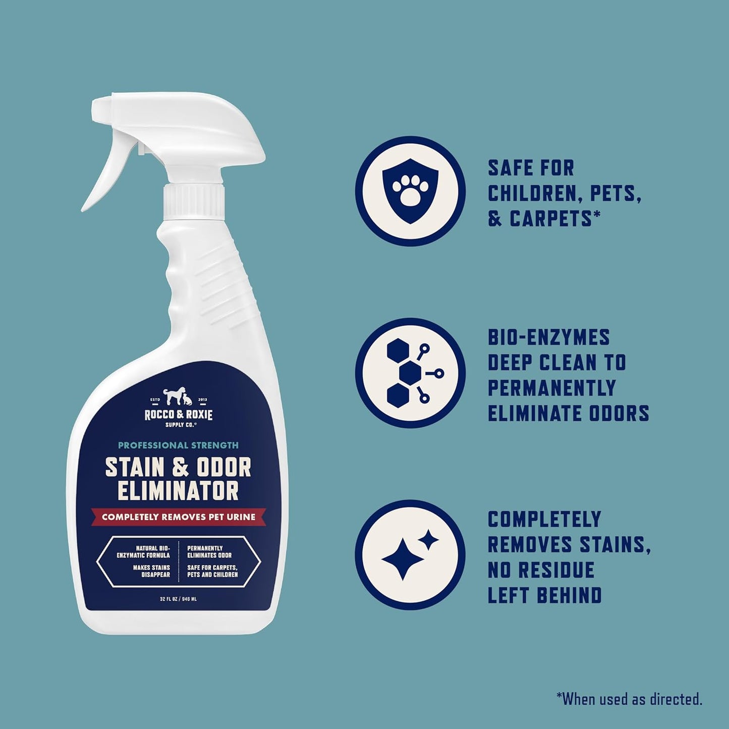 Rocco & Roxie Stain & Odor Eliminator | Enzyme Cleaner for Pet Urine - 32 Fl Oz Carpet Cleaner Spray
