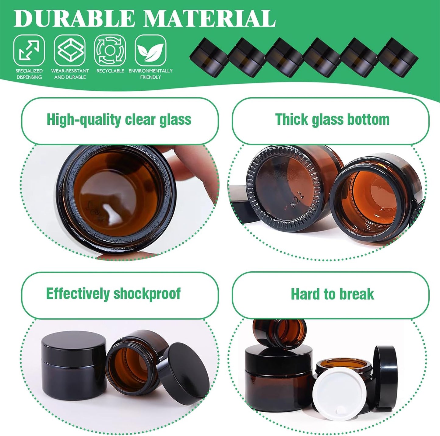 Amber Glass Jars Set - 120 Pcs 5g with Black Lids & Labels | Ideal for Storing Scrubs, Lotions & Bath Salts