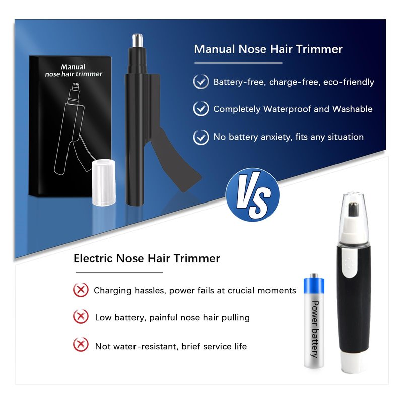 Cxjesin Nose Hair Trimmer for Men and Women - Manual Nose, Ear & Nose Hair Clippers for Professional Use, Painless Dual-Edge Blades, Battery-Free Waterproof Nose Hair Removal Tool (Black)