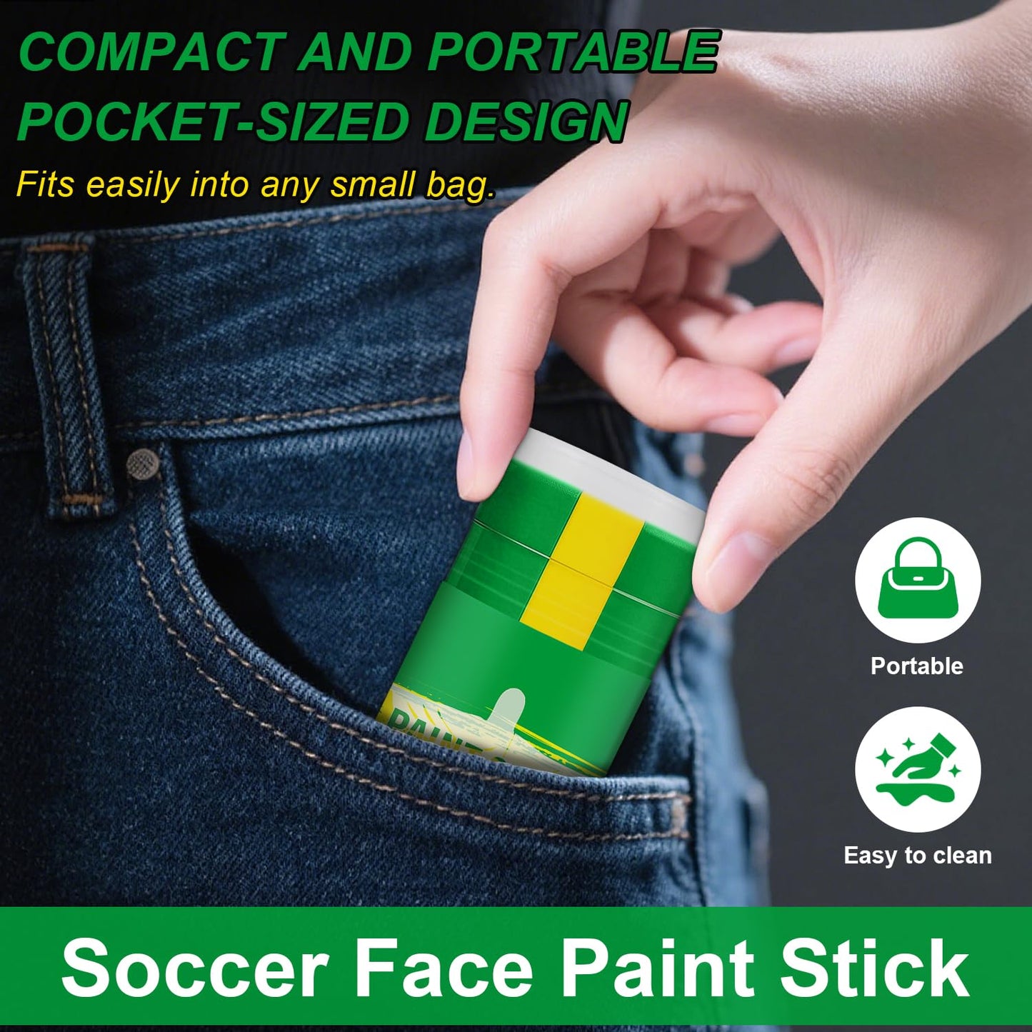 Green Yellow and Green Brazil Face Body Paint Stick for 2026 World Cup Fan Soccer Baseball Softball Sports Eye Black Stick Makeup (Brazil)