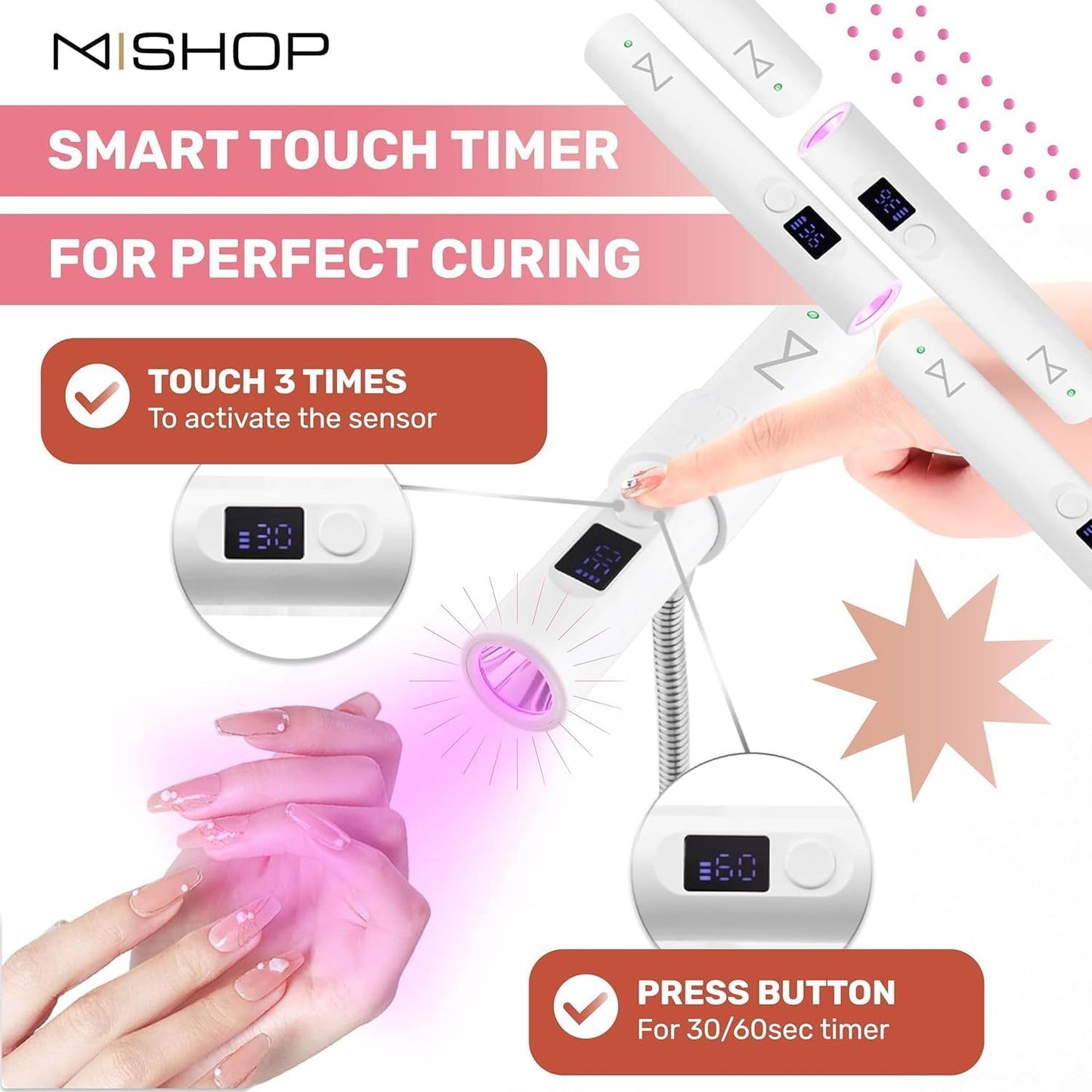 GlamCure GO Nail Flash Cure Lamp - LED & UV Light with Focus Beam Technology | Portable Touch Screen (Teal)