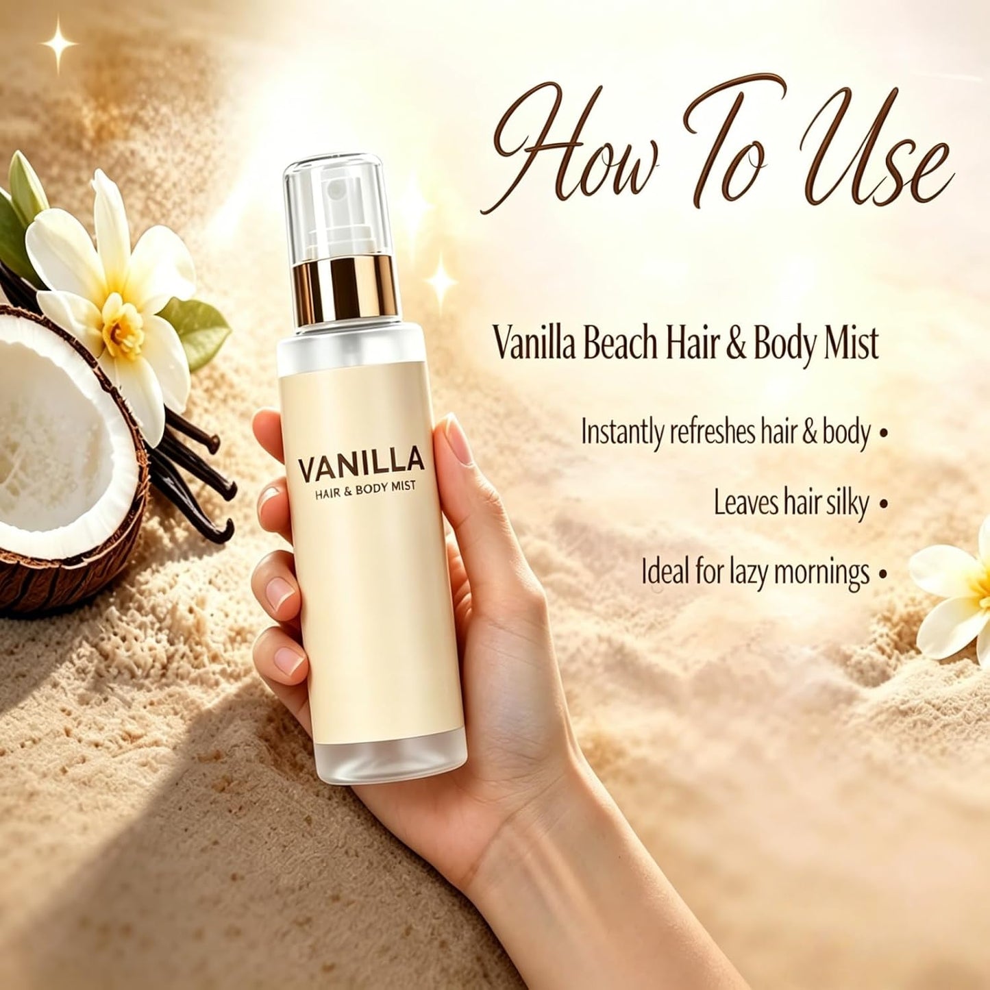 Vanilla & Coconut Hair and Body Mist - Long-Lasting Hydrating Fragrance Spray for Women | 1 pc