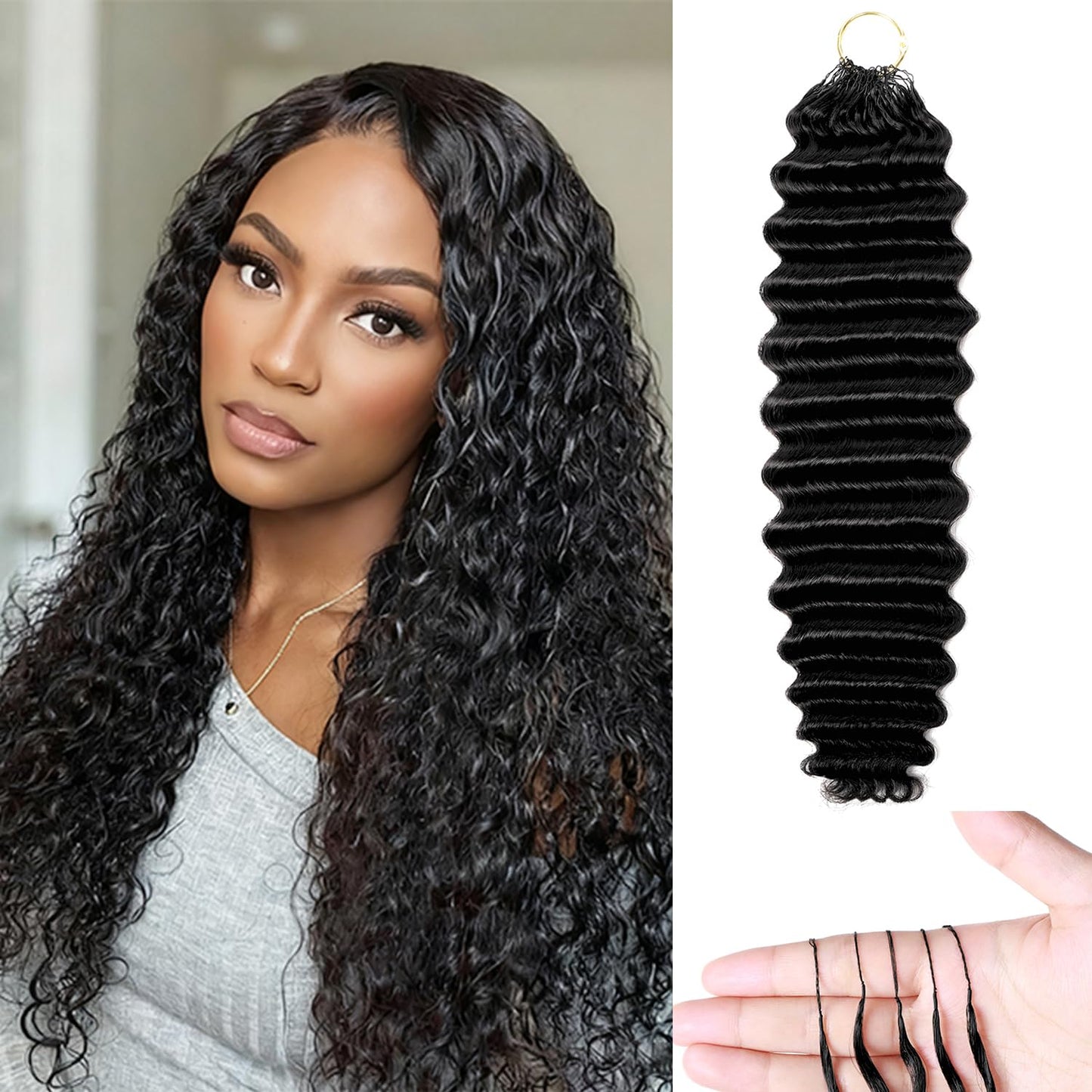 Human Crochet Hair for Black Women - 20 Inch Deep Wave Extensions | Soft & Lightweight Natural Black, 50 Strands