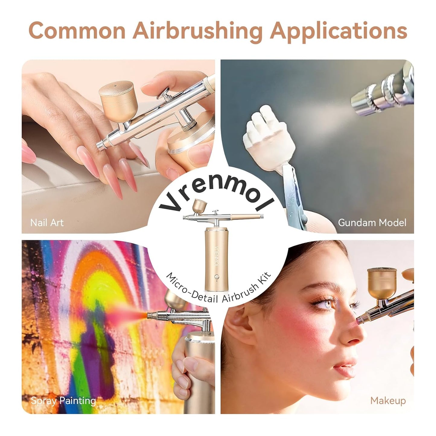 Airbrush Kit - Micro-Flow Precision Nail Art Machine with 0.3mm Nozzle | Rechargeable Compressor & Three Modes for Ombre French Nails