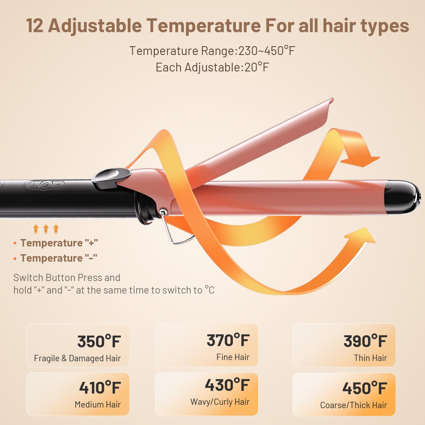 Dual Voltage Curling Iron 1 Inch Long Barrel–Ceramic Fast-Heating Hair Styling Tool for Short & Long Hair, Travel Curling Wand with 12 Levels Smart Temperature Control and Safety Glove