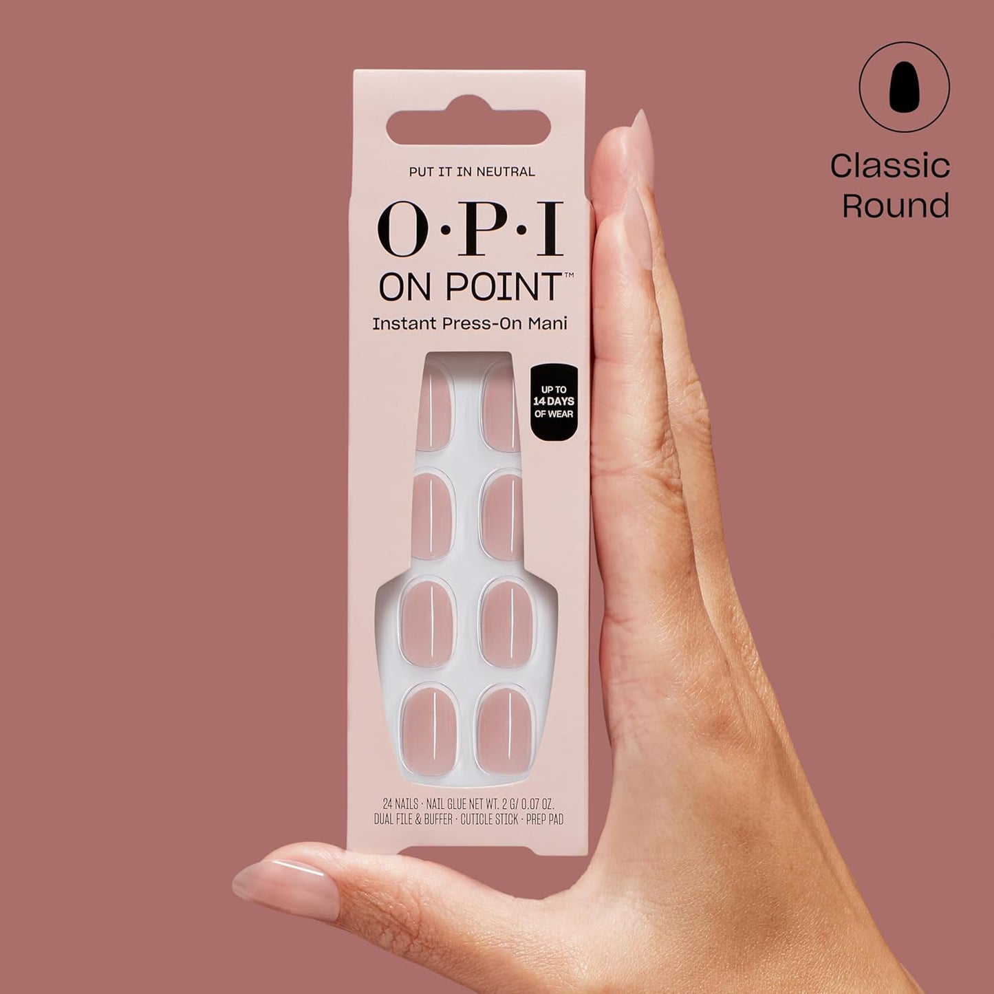 OPI On Point Press On Nails - Short Round & Squoval Nail Art | 24 Count with Glue | Long-Lasting & Reusable