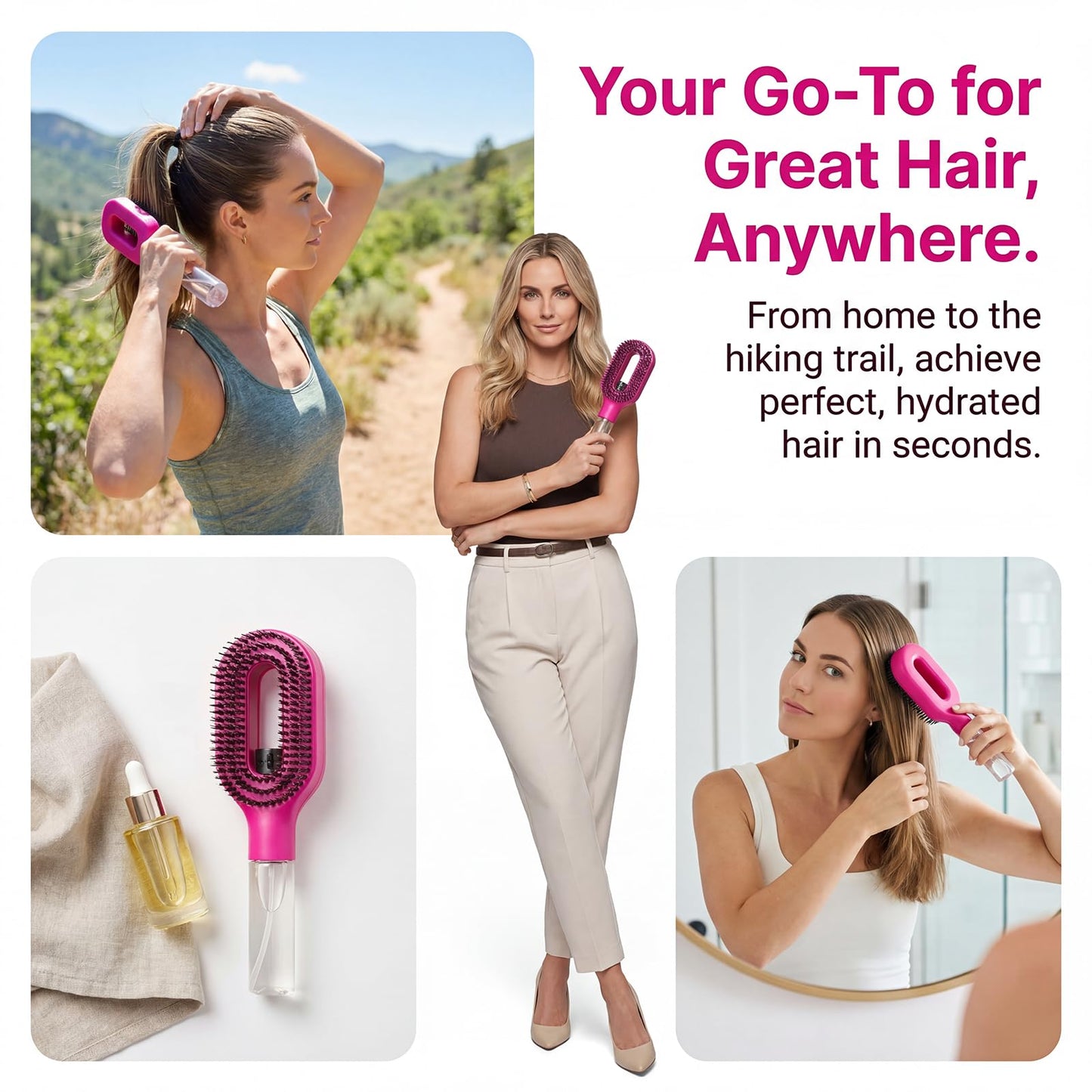 2-in-1 Detangler Hair Brush, With Built-In Mister Spray, Wet & Dry Detangling Brush for Curly, Wavy & Straight Hair | No-Tangle Anti-Frizz Hair Care Brush,Water Reservoir 50ml. (Caramel)