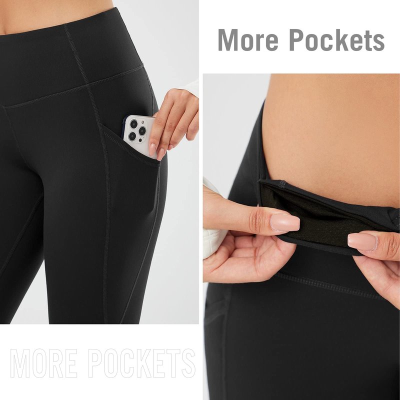 baleaf Women's Fleece Lined Leggings Thermal Warm Winter Tights High Waisted Thick Yoga Pants Cold Weather with Pockets Black M