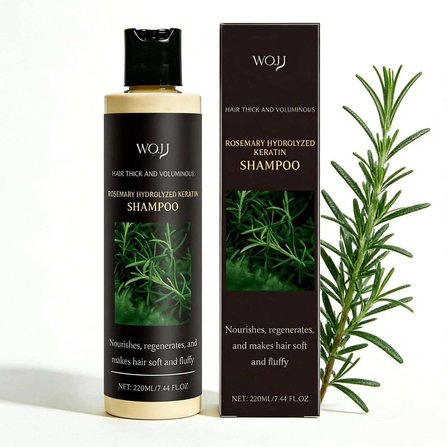 WOJJ Rosemary Keratin Shampoo, Sulfate-Free Volume for Fine Hair, 7.4 fl oz
