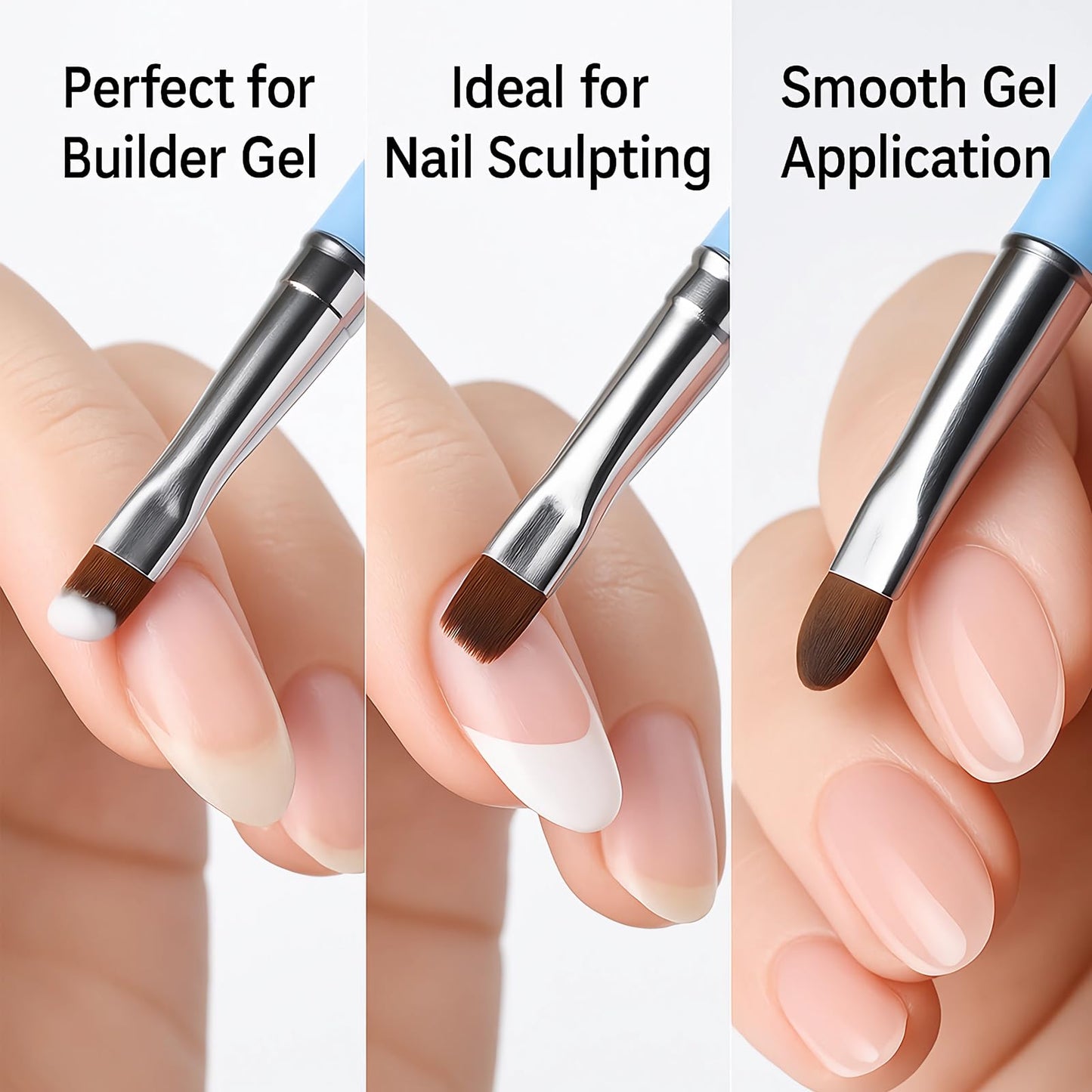Nail Art Clean Up Brushes – 3pcs Flat, Angled & Oval Nail Brushes for Cleaning Gel Polish Mistakes on Cuticles & Fingers – Acetone-Resistant Gradient Handle Brushes for Nail Art Designs & Extensions