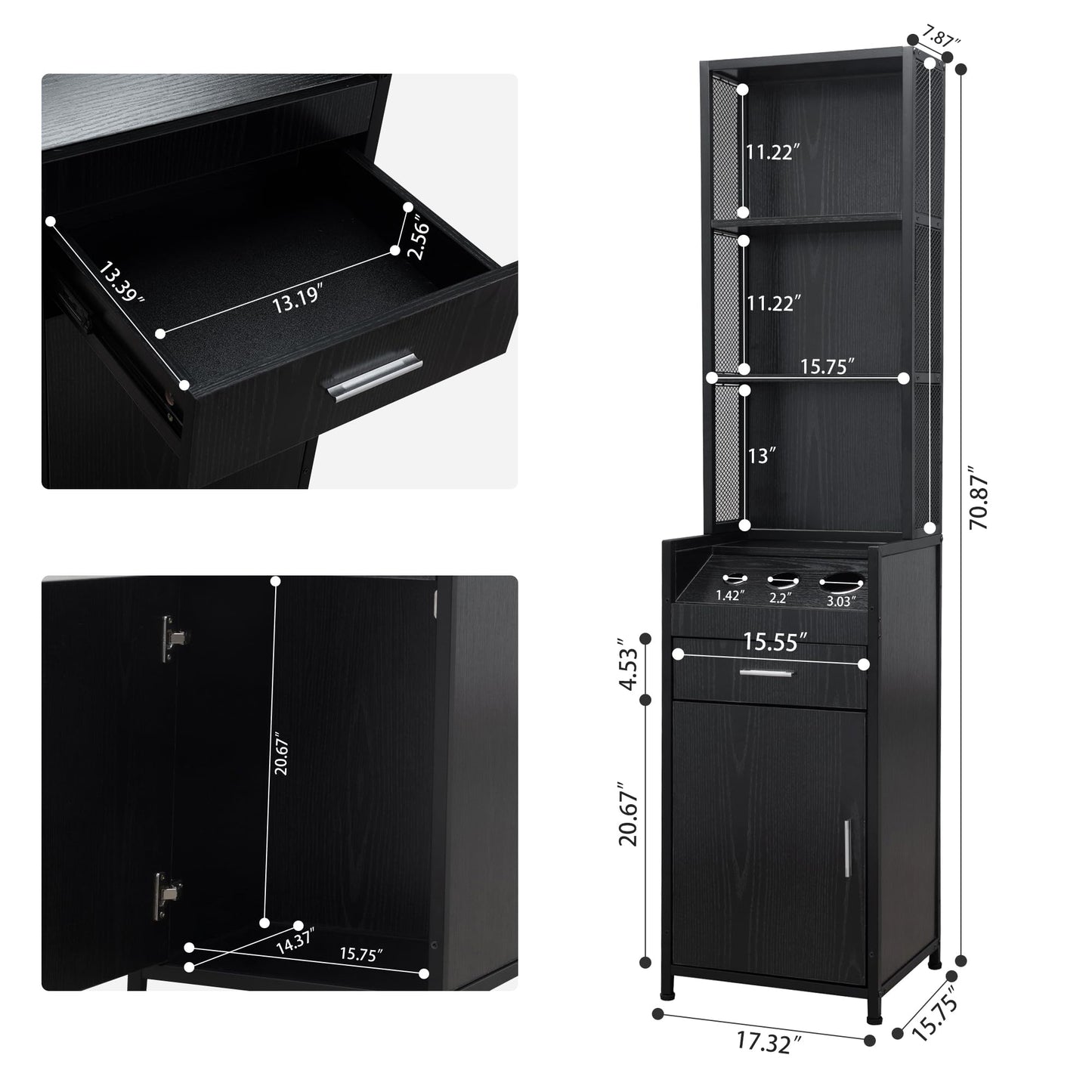 BARBsocial Reusable Salon Station for Hair Stylist, Barber Station with 3 Hot Tool Holders & Hair Storage with Shelves - Salon, Spa Furniture - Black
