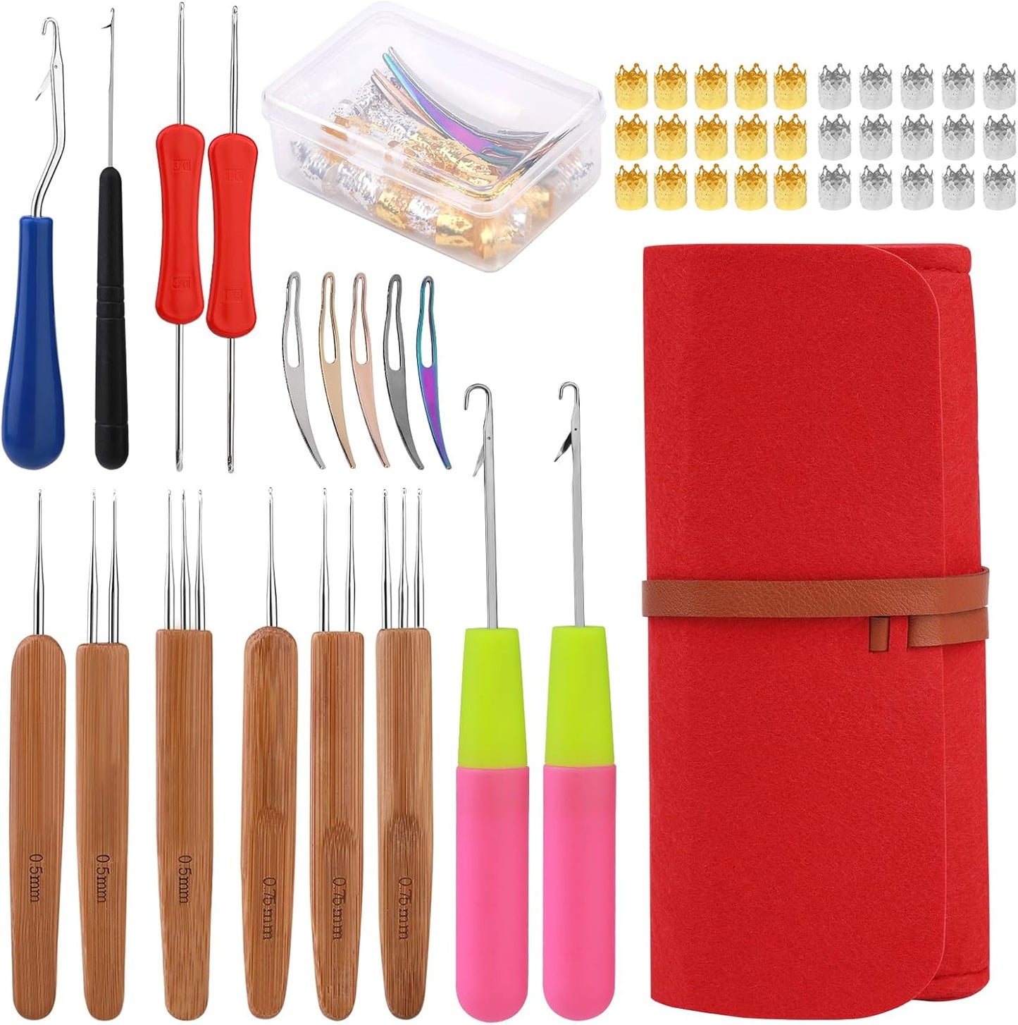 Dreadlock Crochet Hook Set - 48 Pcs Crochet Needles with Case | Various Sizes for Hair Braiding