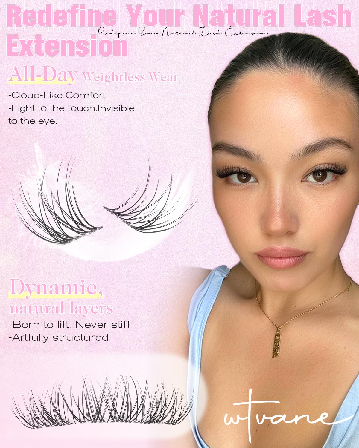 Natural Lash Clusters - 10mm Wispy Eyelash Extensions | C Curl Individual Lashes with Clear Band for Daily Wear