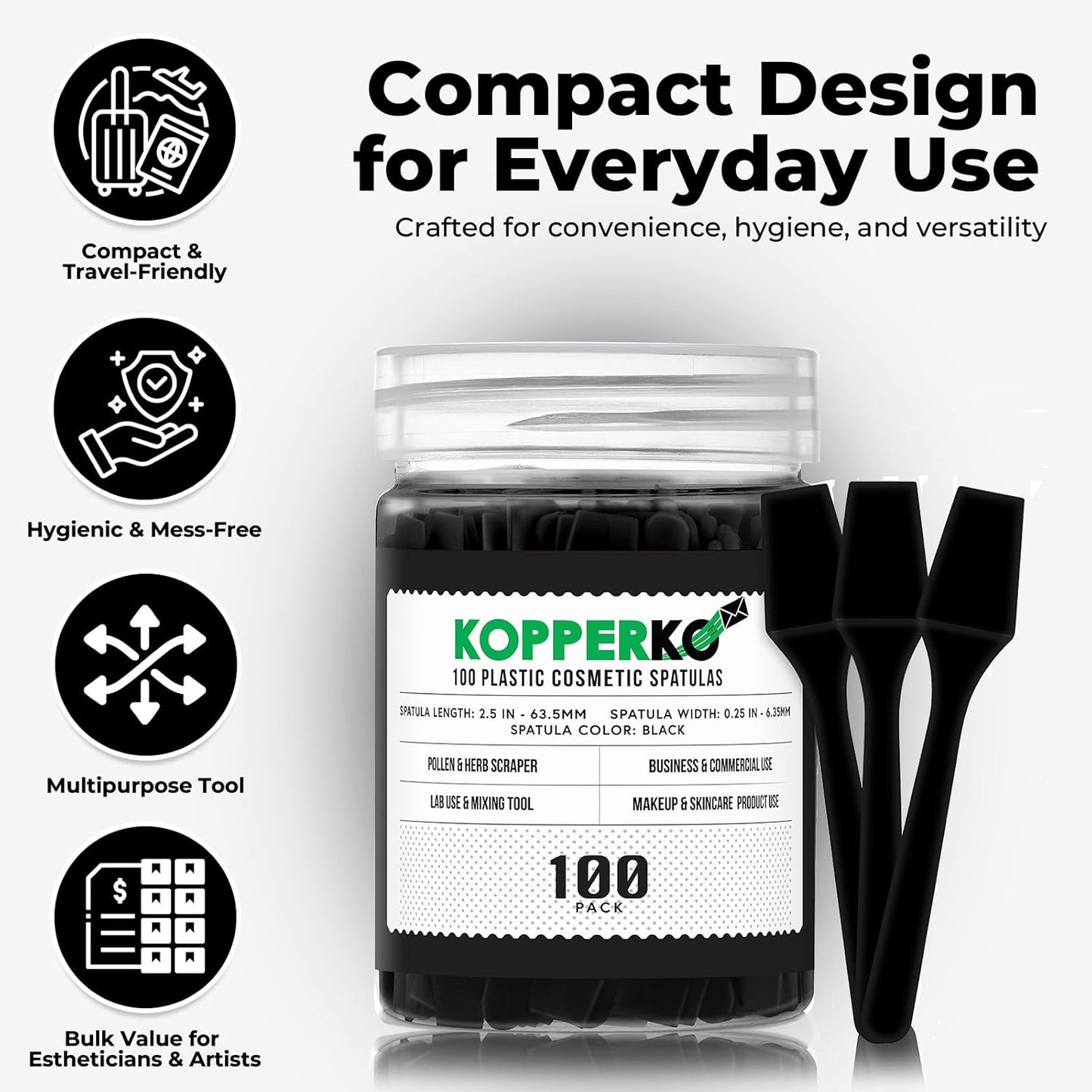 Mini Lotion Spatula - 100 Pack Disposable Applicators for Skincare, Creams & Crafts | 2.5" Black Ointment Mixers