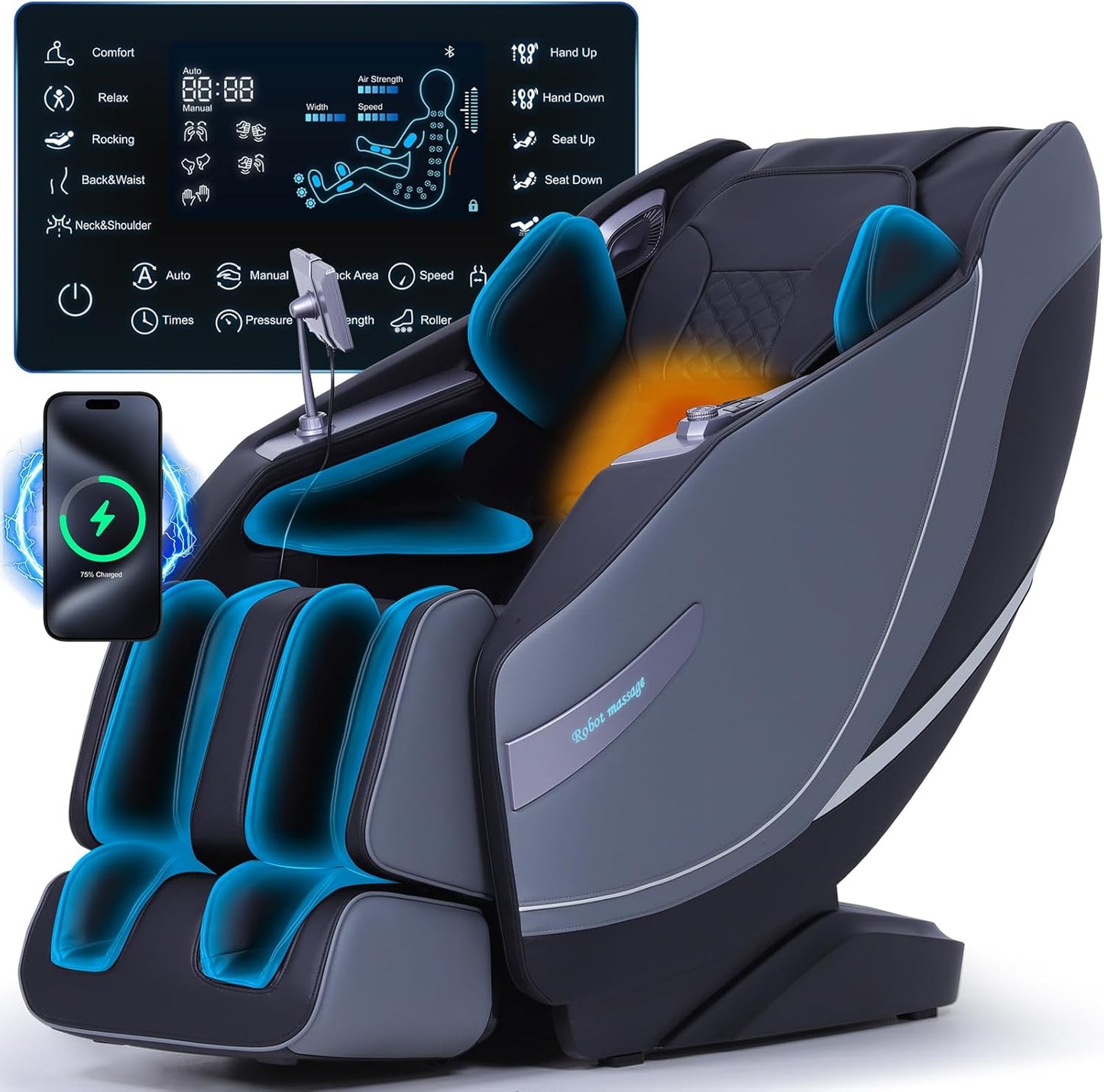 Full Body Massage Chair - 3D SL-Track Shiatsu with Rocking Sleep Mode, Upgraded Calf & Knee Massage for Tall Users | Wireless Charging, Black