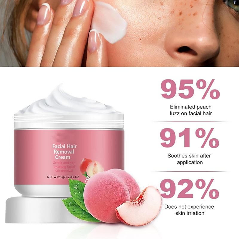 Facial Depilatory Cream, Peach Facial Hair Removal Cream for Upper Lip and Chin for Women, Womens Facial Hair Remover for Sensitive Skin, Gentle and Non-irritating (2PCS)