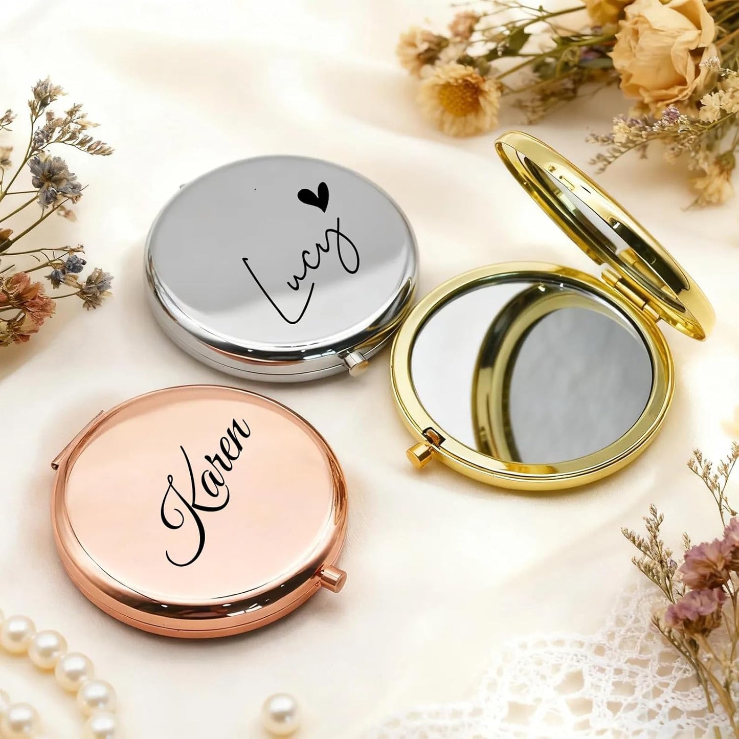 Personalized Travel Mirror - Compact 2x/1x Magnifying Makeup Mirror | Perfect Gift for Bridesmaids, Moms & More