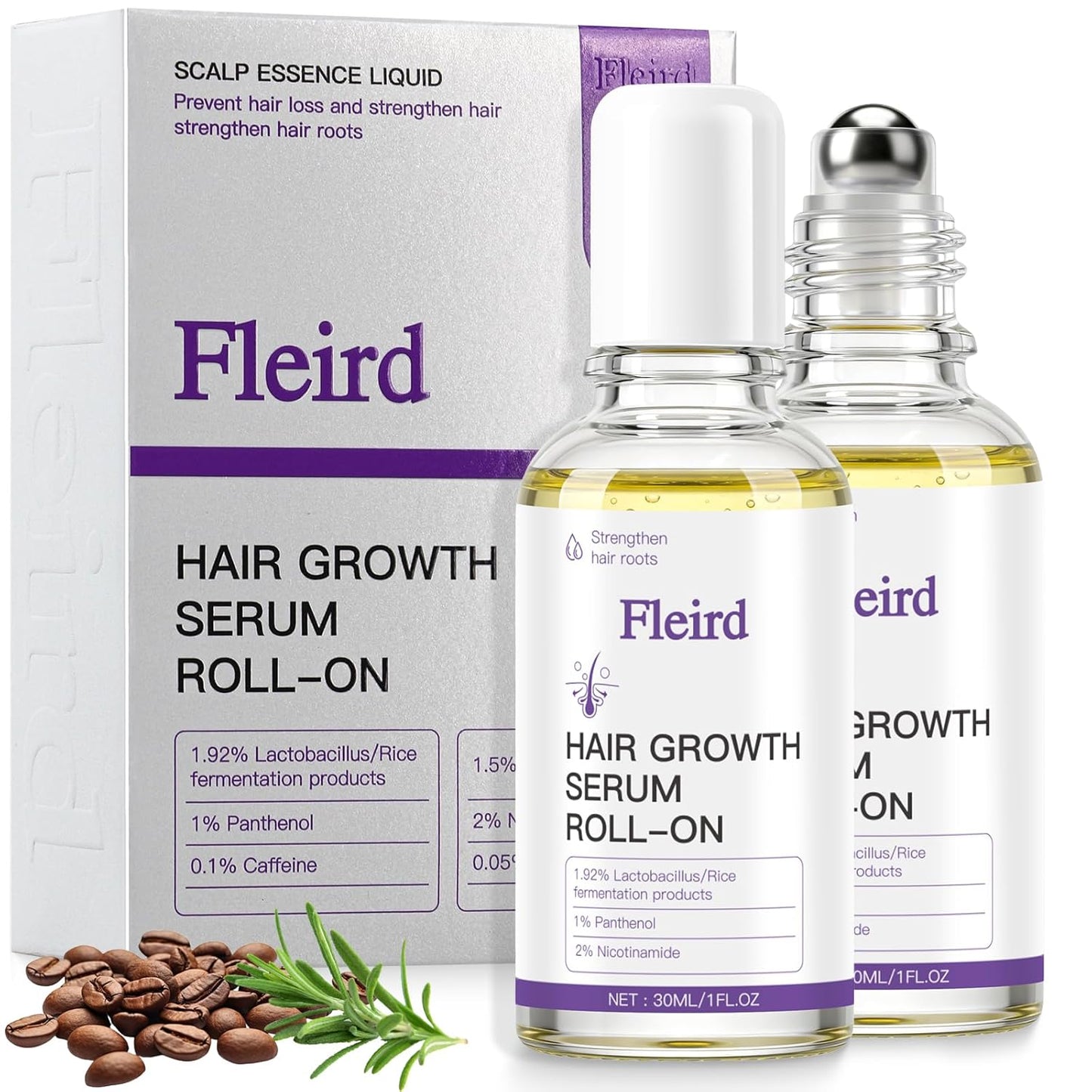 Rosemary Hair Growth Serum Roll-On - Biotin & Caffeine for Thicker Hair | 1 Fl Oz (Pack of 2)