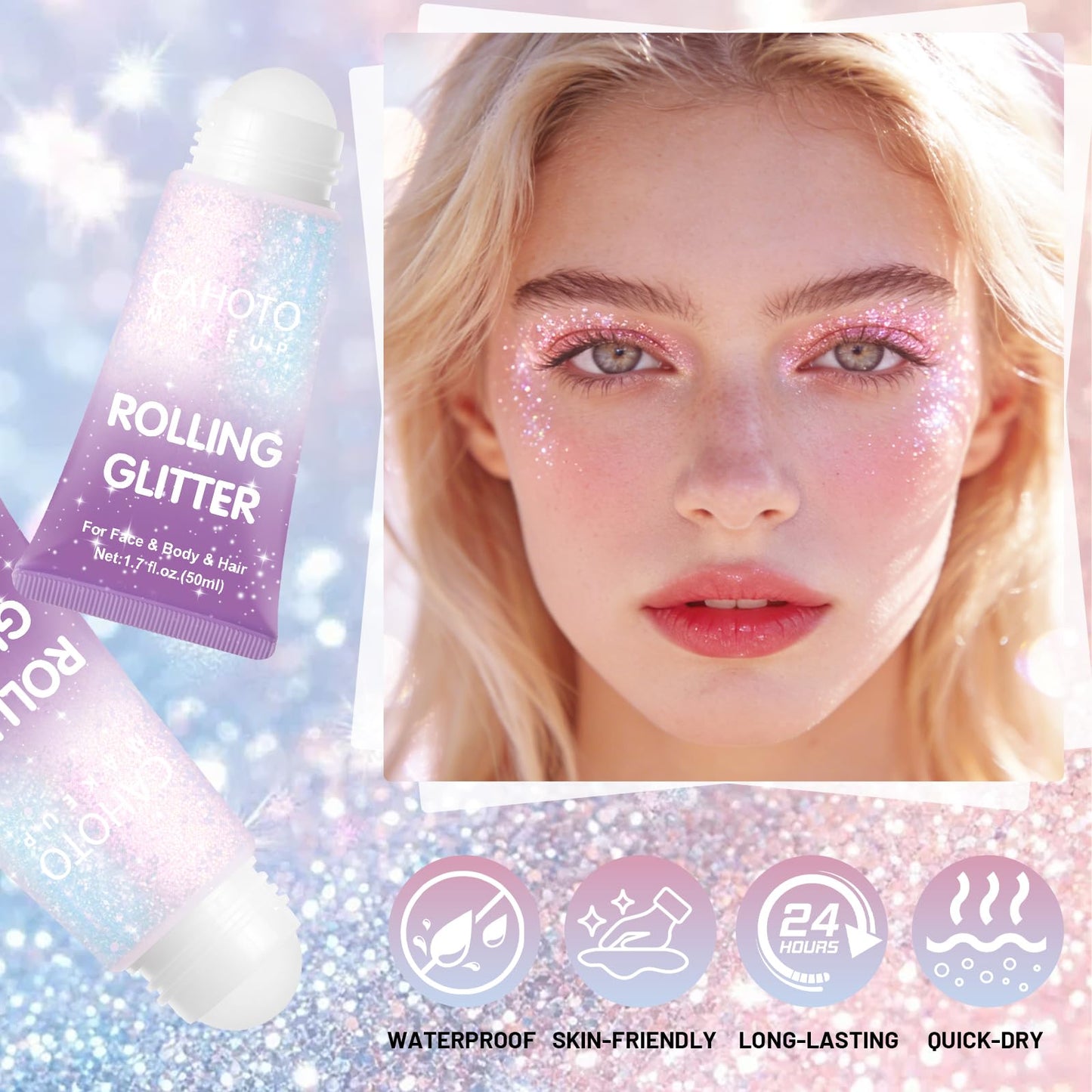 CAHOTO Aurora Rolling Glitter, Shimmer Gel for Face Body & Hair