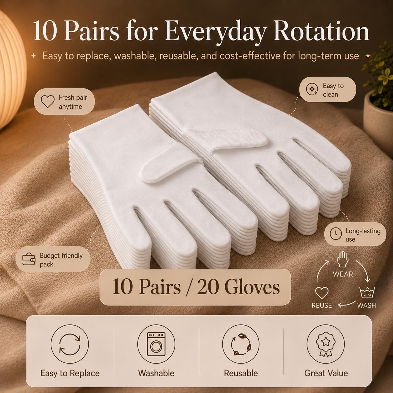 Cotton Moisturizing Gloves for Dry Hands | 10 Pairs Soft Overnight Lotion Gloves for Eczema Care