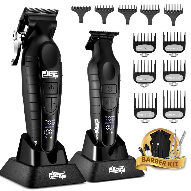 DSP Professional Hair Clippers Set for Men, Cordless Barber Clipper Beard Trimmer DLC, USB Rechargeable, Speeds Adjustable, Travel Lock, Low Noise with Charging Base