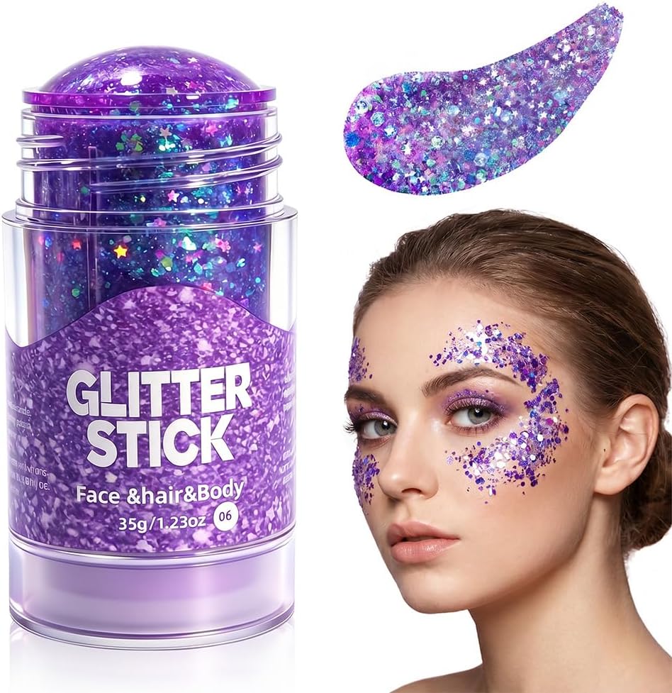 Body Hair Glitter Stick - Red, White & Blue Waterproof Face & Body Makeup for 4th of July | Festival Party Accessory