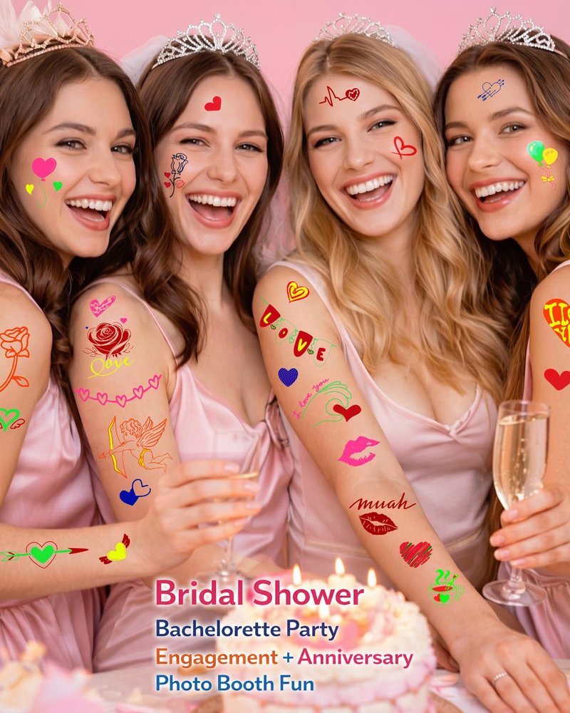 Bachelorette Temporary Tattoos - 75 Waterproof Heart & Cupid Designs | Bridal Shower & Party Favors