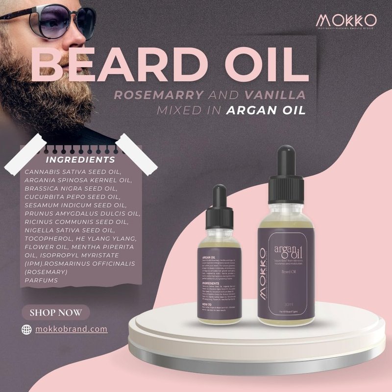 Mokko Argan Beard Oil – 100% Pure Moroccan Argan Oil for Men | Softens Beard, Reduces Itch, Promotes Growth & Adds Shine – 30ml