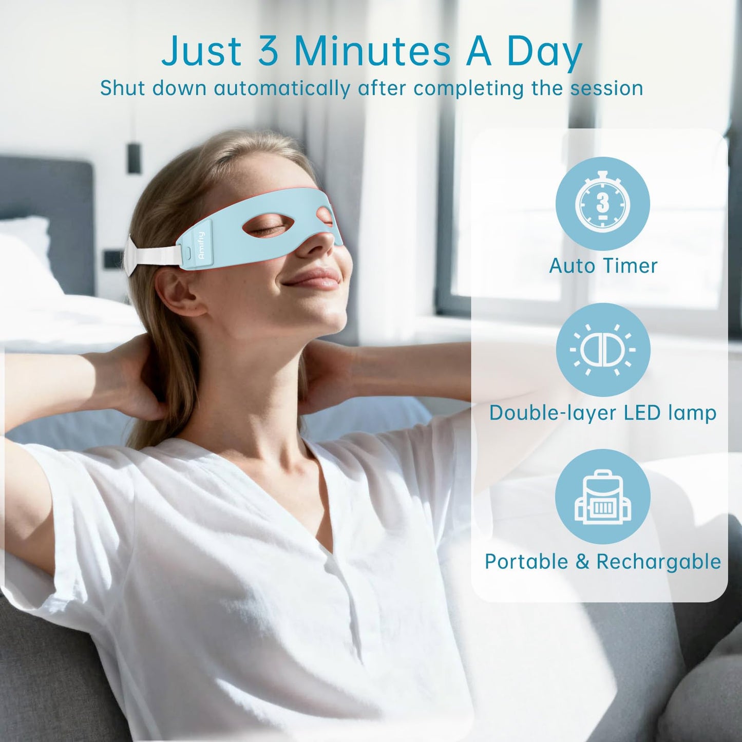 Amifiy Red Light Therapy for Eyes, 3 Minutes Red Light Eye Mask Reducing Dark Circles, Eye Bags, Puffy Eyes, Wrinkles, 830nm NIR Infrared LED Eye Mask For Women & Men