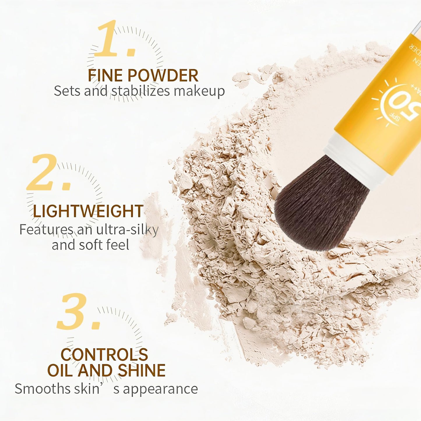 Mineral Sunscreen Setting Powder, SPF 50 Powder Sunscreen for Face & Scalp, Brush on Oil Control Hair Sunscreen Powder, Natural Matte Finish, Lasting Lightweight Breathable (Translucent)