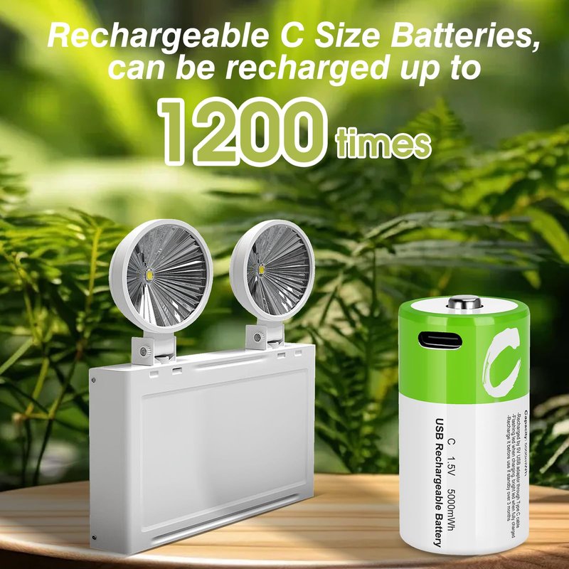 letoom C Batteries Rechargeable with USB 4 in 1 Cable 8 Pack C Size Cell Lithium Batteries LR14 5000mWh 1.5V Li-ion Power for Long-Lasting Use in Floodlights