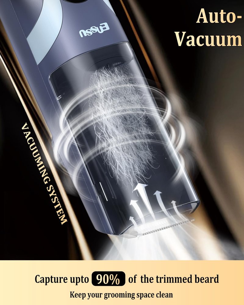 ENNSU Vaccum Beard Trimmer for Men, Rechargeable Electric Men Beard Trimmers with 2 Combs, 1-20mm Adjustable Length Dial, Waterproof Cordless Mustache Trimmer for Face, Stubble, Blue