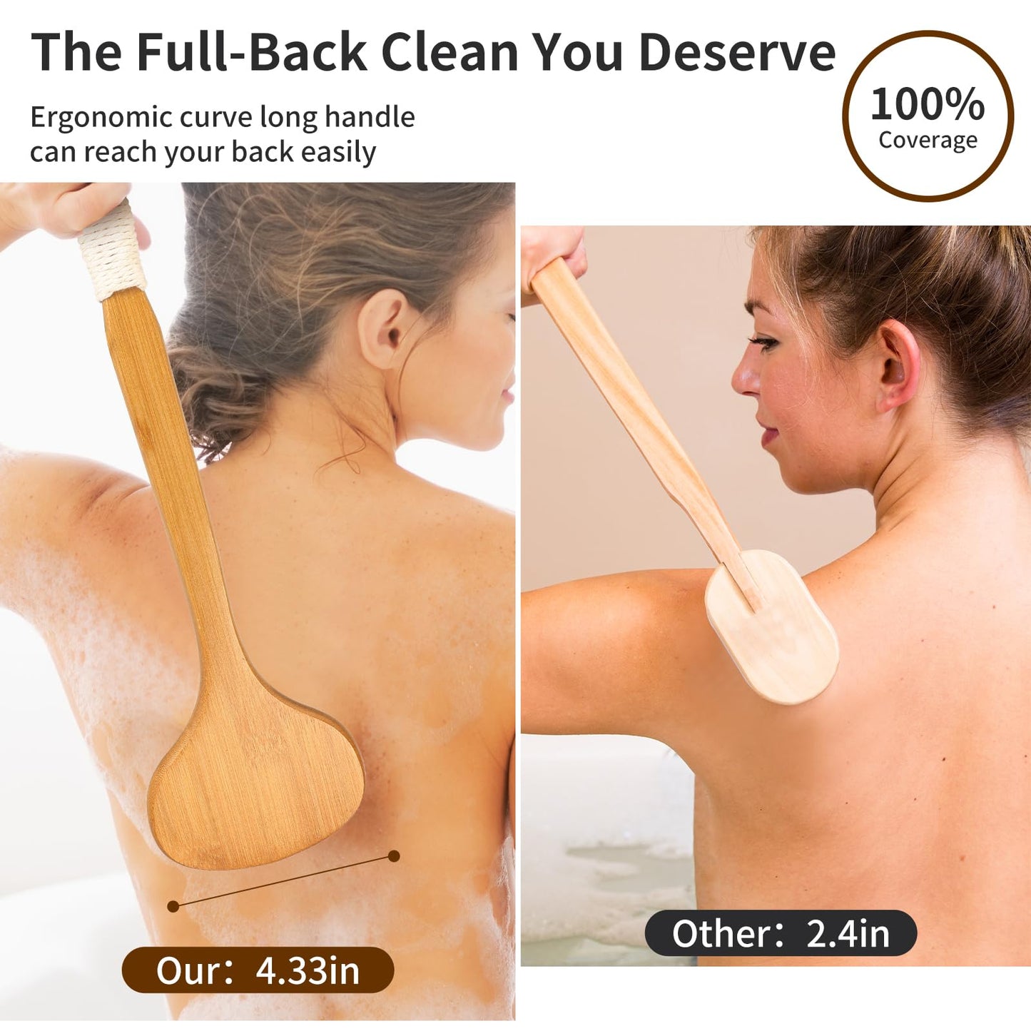 Long Handle Bath Brush-Back Scrubber for Shower, Exfoliating Body Brush with Bristles for Wet & Dry Brushing, Shower Brush for Men & Women