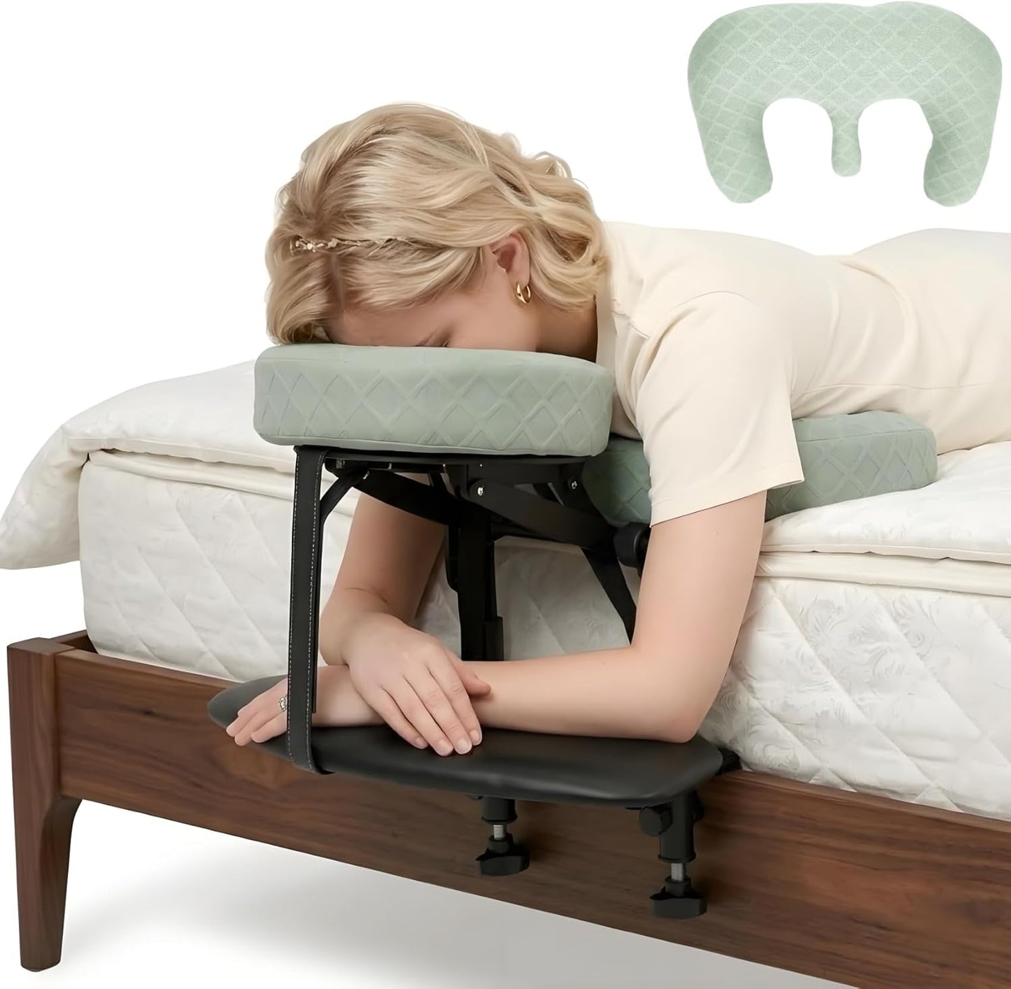 Massage Headrest for Bed - Ergonomic Face Cradle with Arm Rest & Foam Pillow | PU Leather Comfort