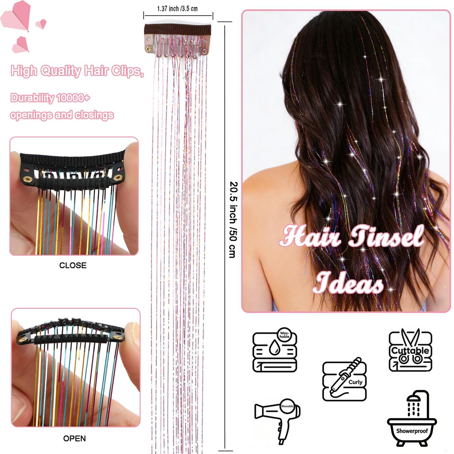 AIFIHIYI Hair Tinsel Clip in 18 Pcs Colorful Clip In Tinsel Hair Extensions, Fairy Hair Tinsel Clips in Glitter Hair Tinsel Kit Accessories for Girls Women Festival Party Daily Use (Colorful-18Pcs)