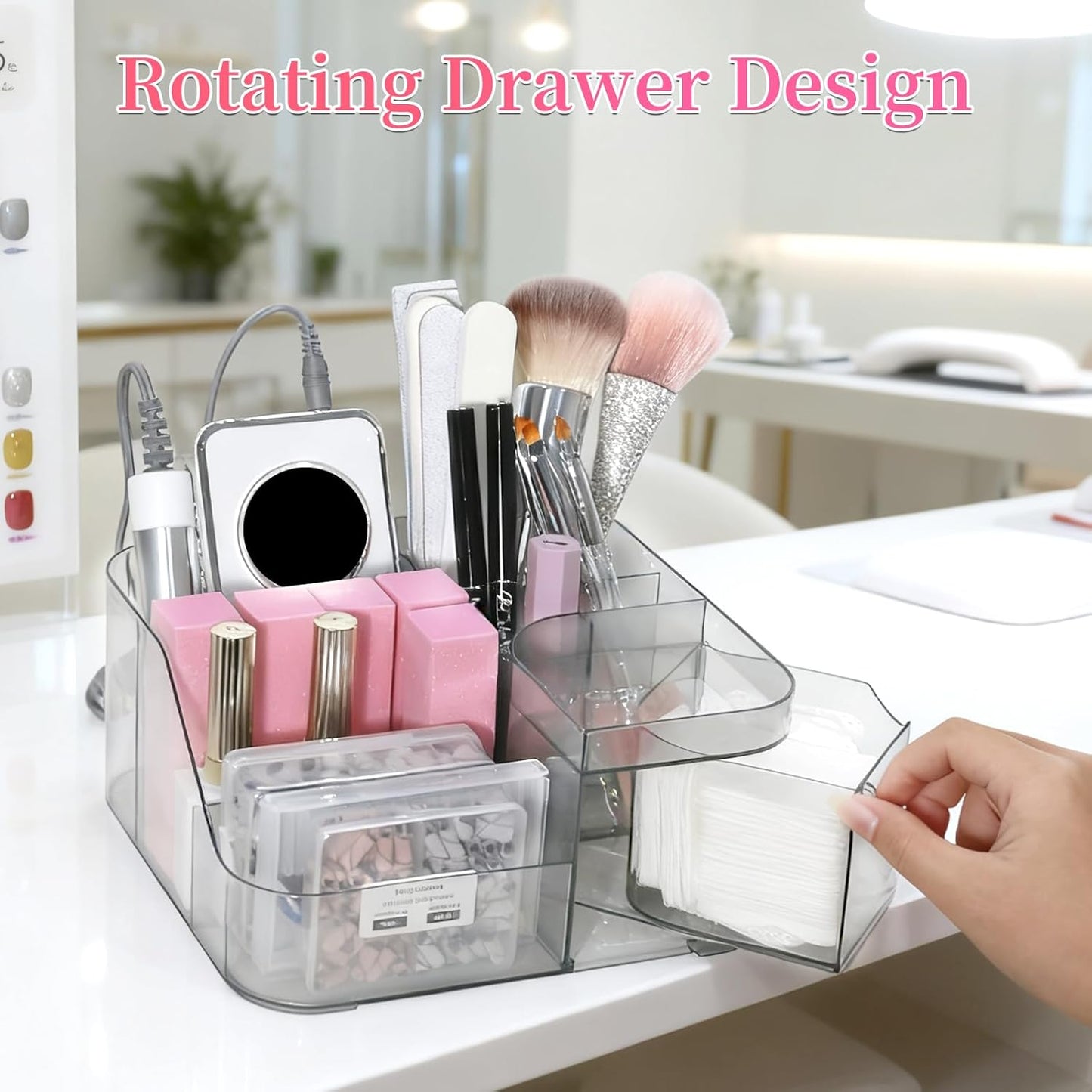Transparent Acrylic Nail Desk Organizer - Professional Storage Box for Nail Tools, Makeup & Brushes | Multi-Functional Design