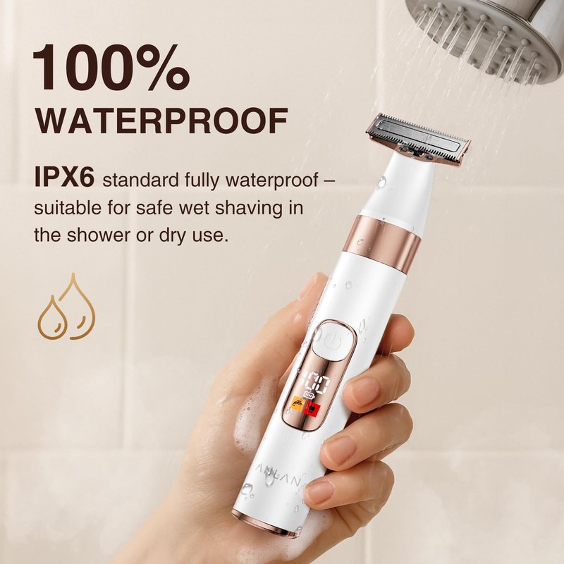 ANLAN Bikini Trimmer for Women, 2-in-1 Electric Shaver with Quiet Motor & 90min Rechargeable Battery, Waterproof IPX6 Razor, Painless Hair Removal for Sensitive Skin, Face & Body