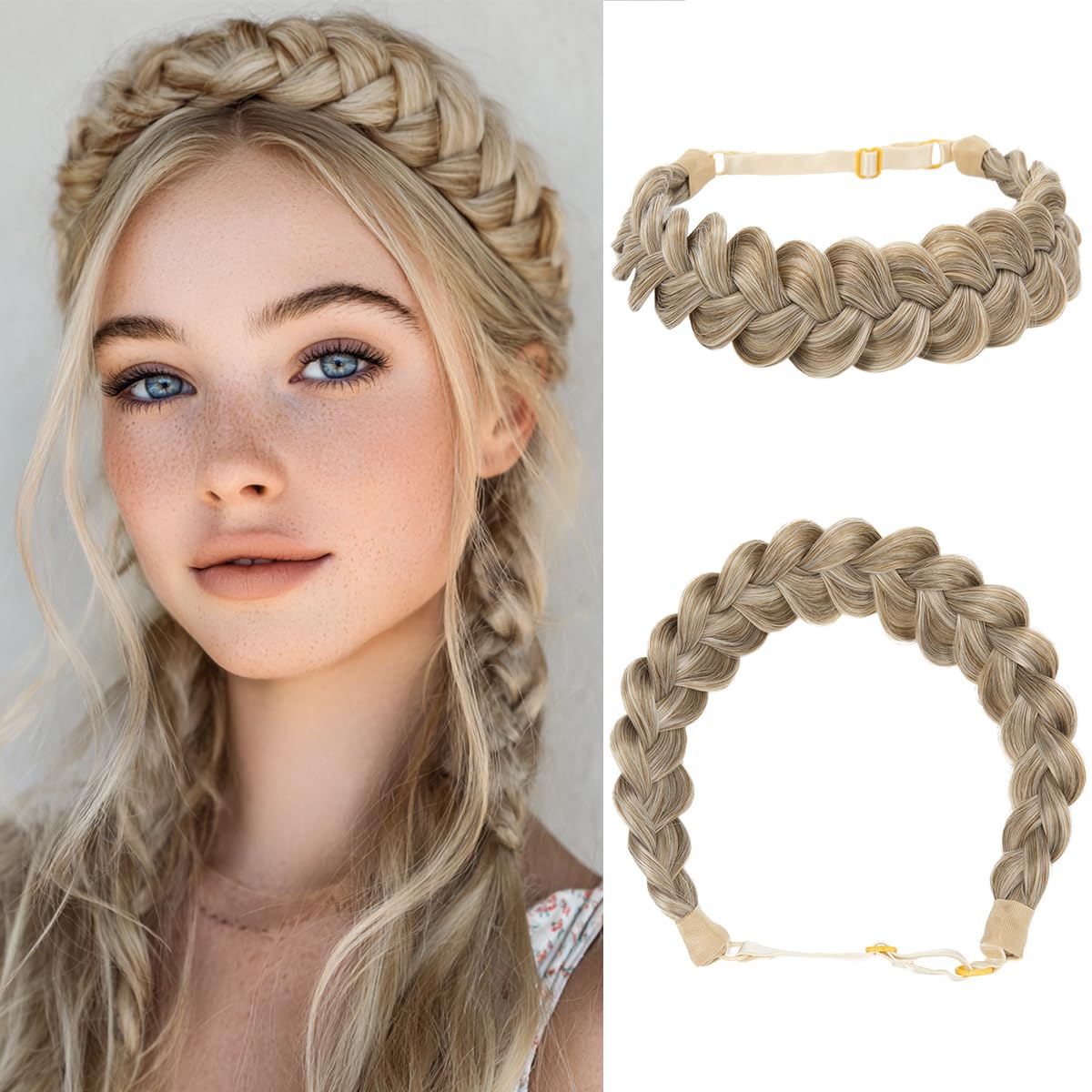 Wide Elastic Braided Headbands for Women - Adjustable Synthetic Hair Hairpiece | Red Vino