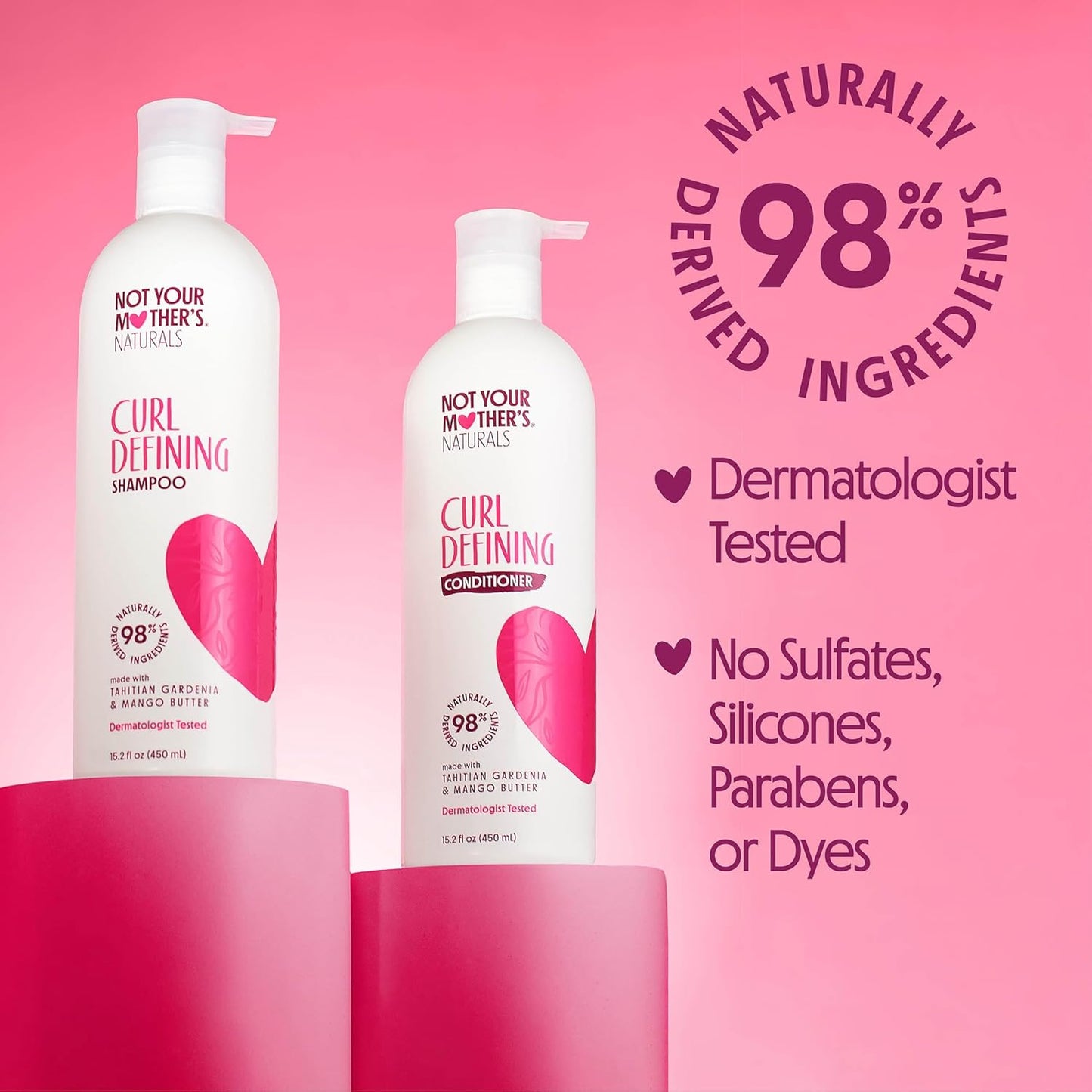Curl Defining Shampoo and Conditioner Set - 98% Naturally Derived | 15.2 fl oz (2 Pack) for All Curl Types