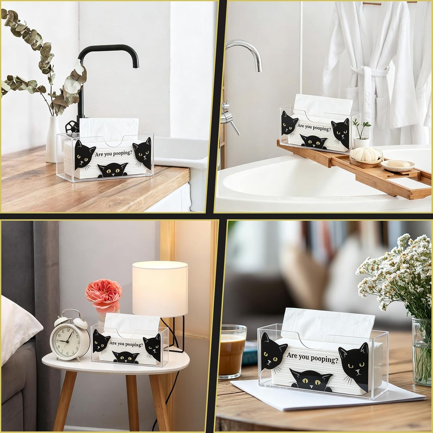 Funny Cat Acrylic Napkin Holder - Clear Vertical Dispenser for Bathroom Decor | Cute Gag Gift for Cat Lovers