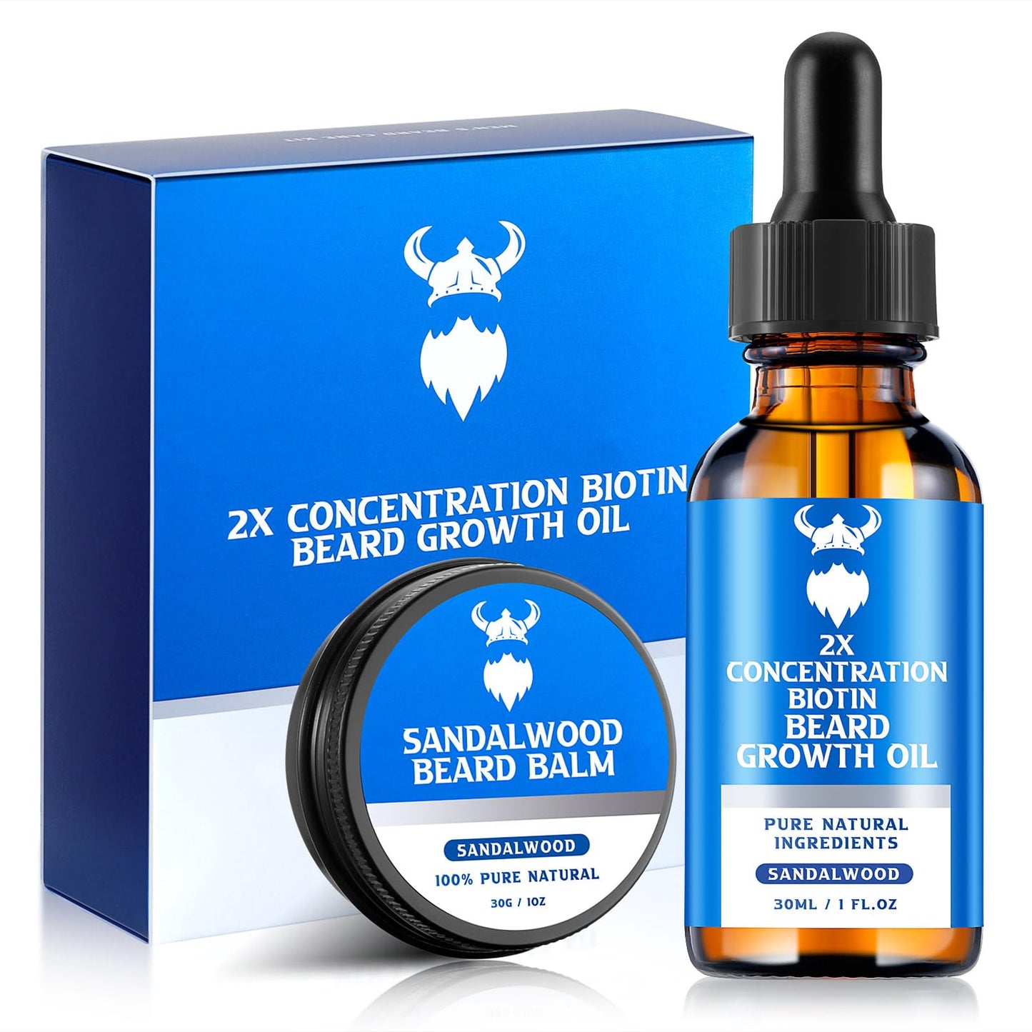 MistySprite Sandalwood Beard Growth Kit with 2X Biotin for Men and Vanilla Beard Growth Oil，Natural Ingredients & Thickens Facial Hair Growth