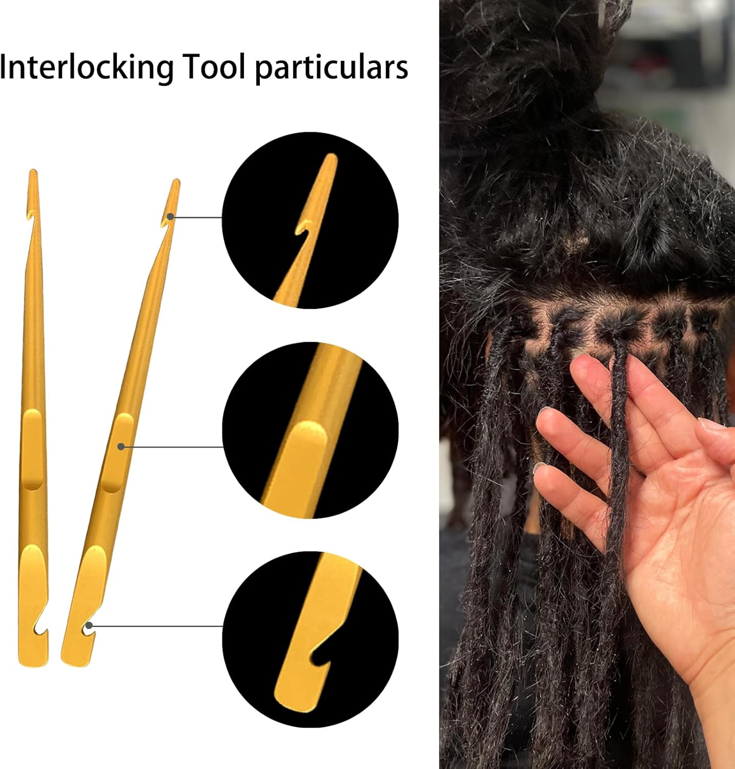 Interlocking Tool for Locs | Dual-Ended Metal Crochet Needle for Dreadlocks & Sisterlocks - Gold, 2 Pack